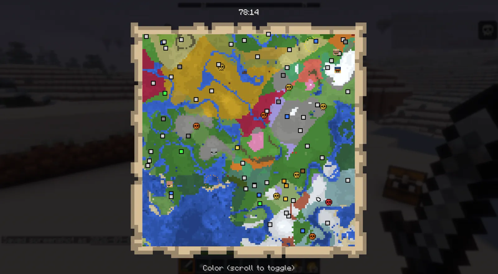 An ExfilCraft raid map showing biomes and points of interest